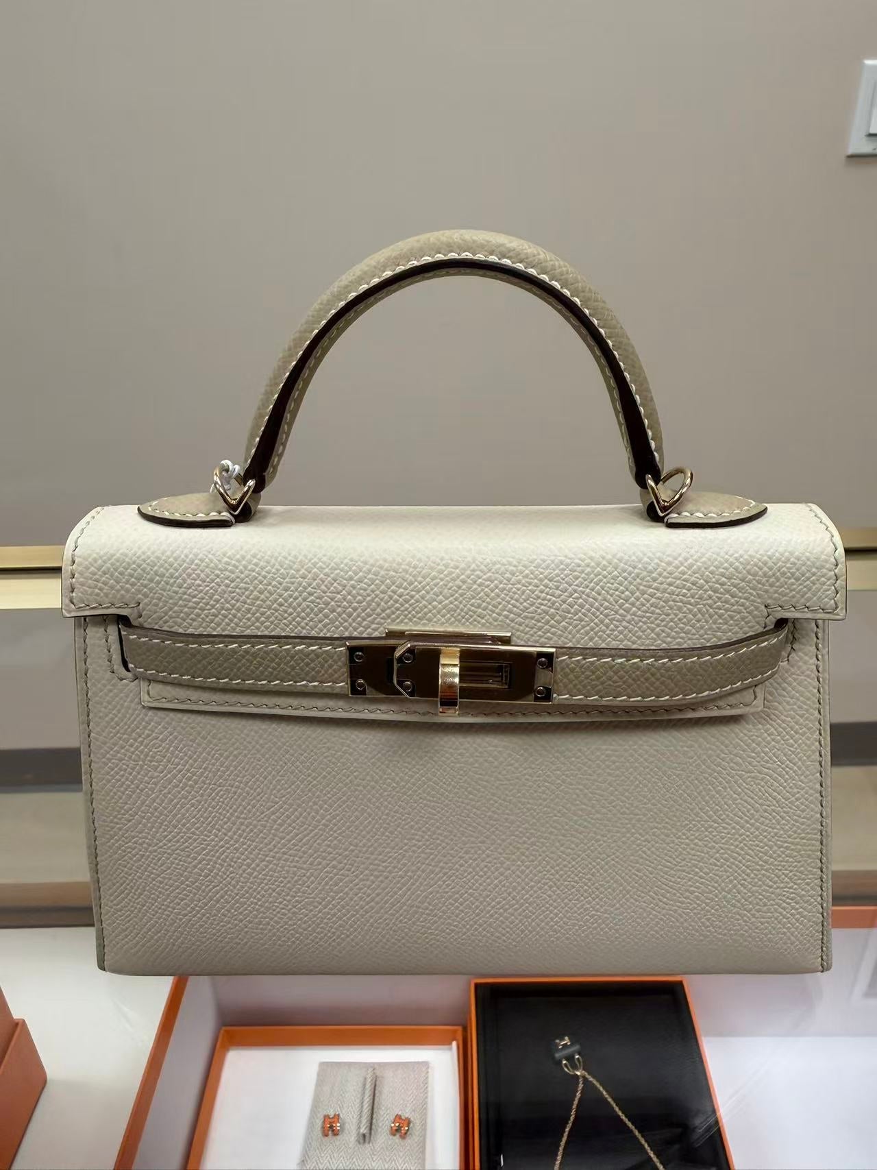 Hermès Mini Kelly II Craie & Rose Tan