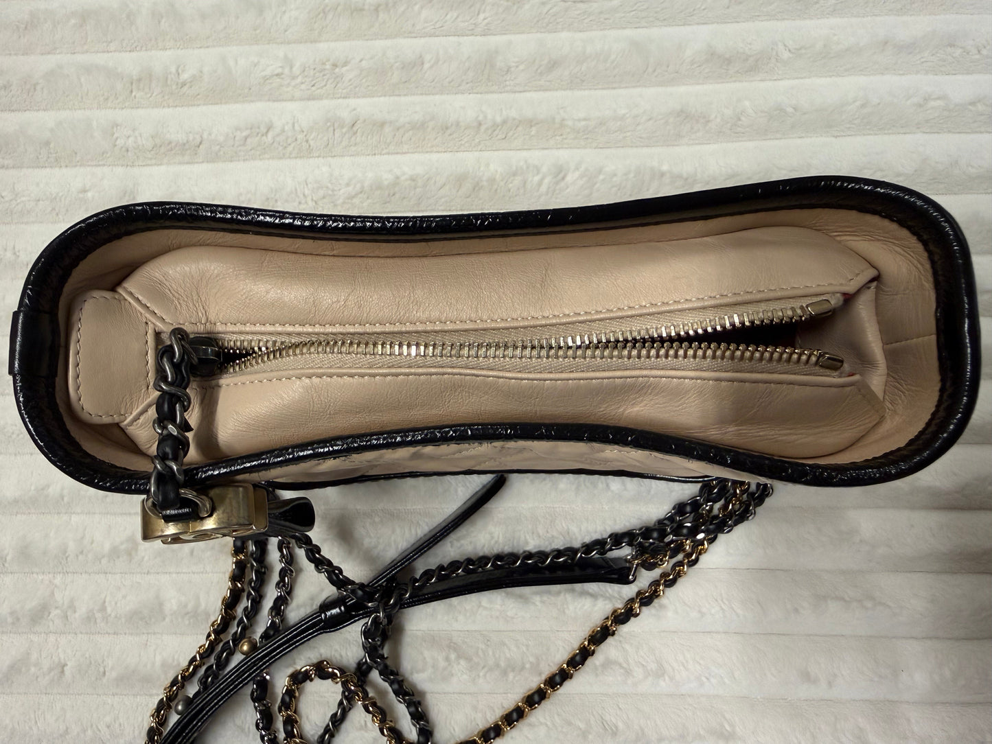 Chanel Aged Calfskin Quilted Small Gabrielle Hobo Beige Black