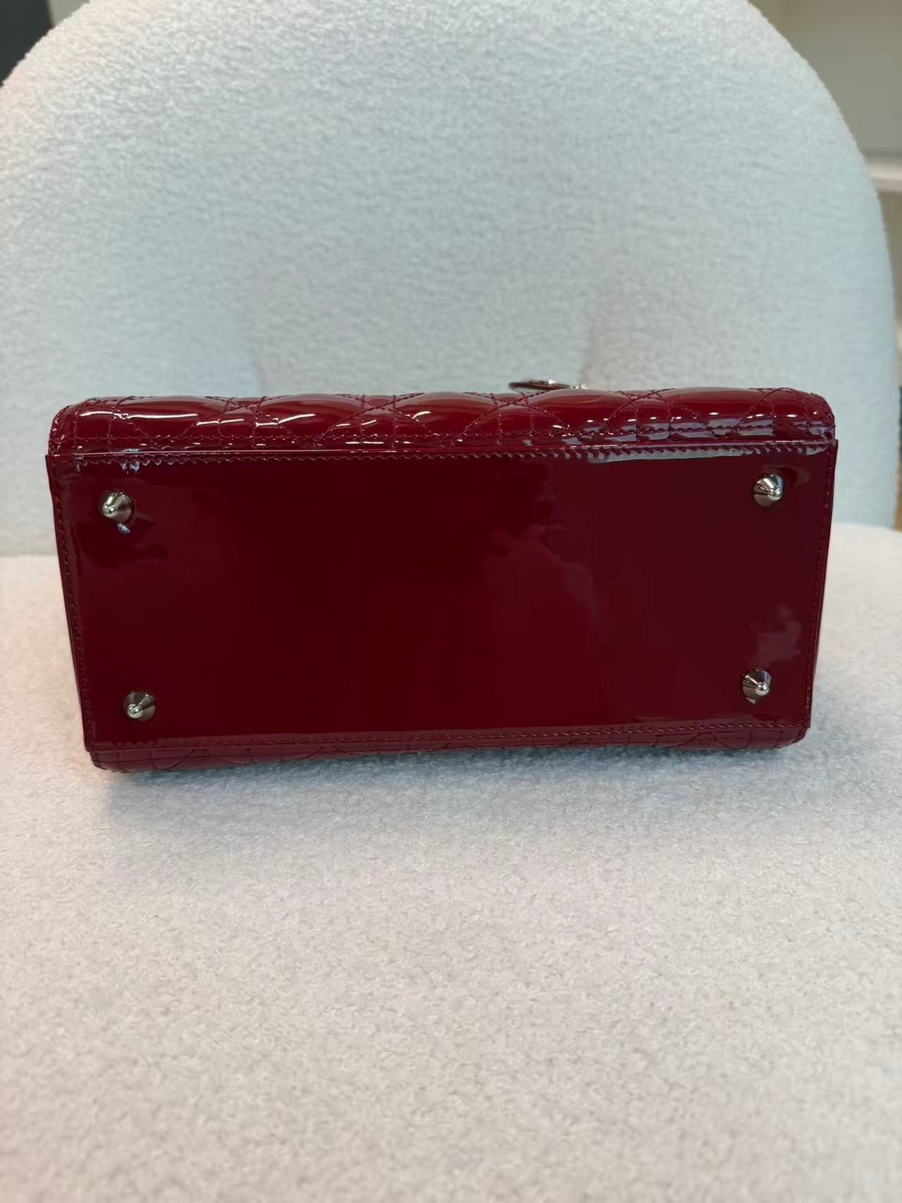 CHRISTIAN DIOR PATENT CANNAGE MEDIUM LADY DIOR RED