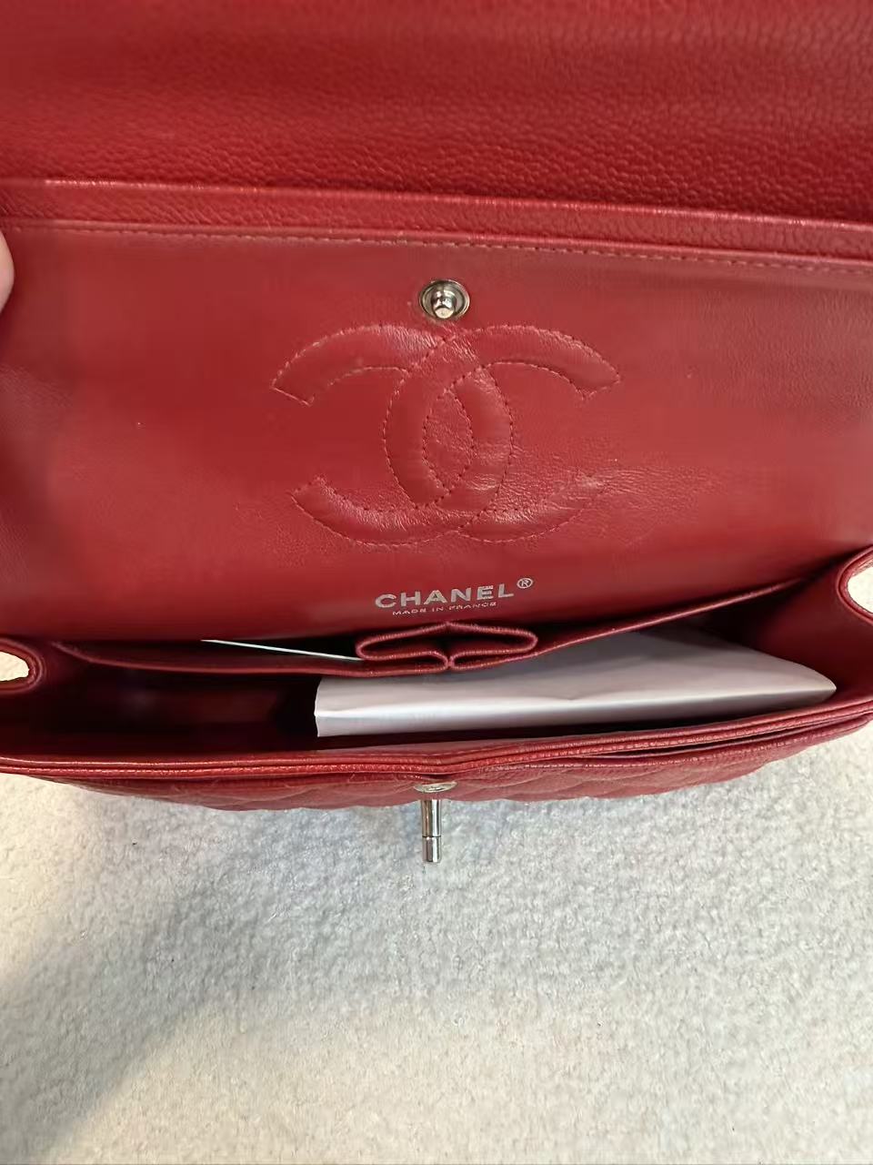 CHANEL CLASSIC DOUBLE FLAP QUILTED MEDIUM RED SILVER