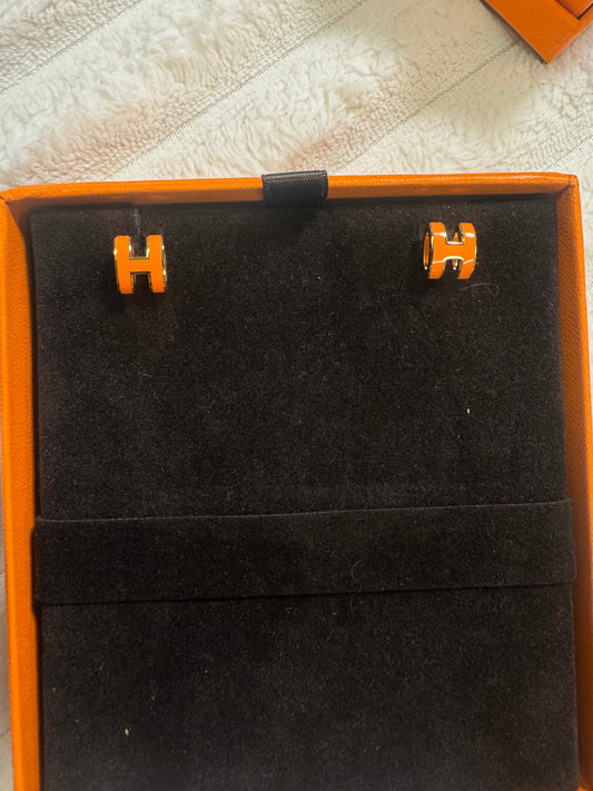 Hermes mini Pop H earrings Orange /Gold