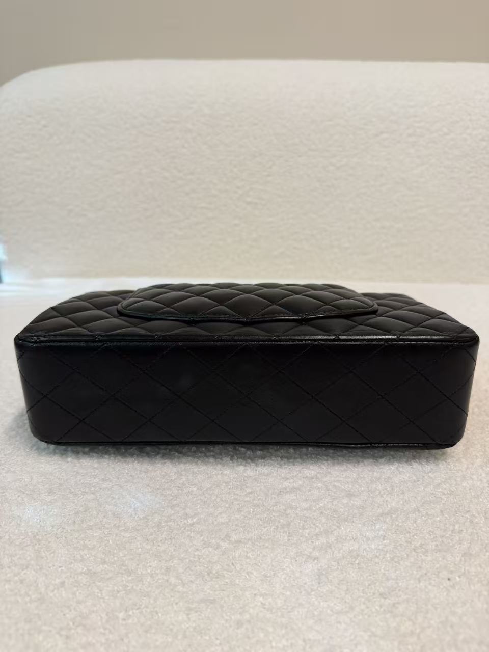 CHANEL LAMBSKIN QUILTED MEDIUM DOUBLE FLAP BLACK SILVER