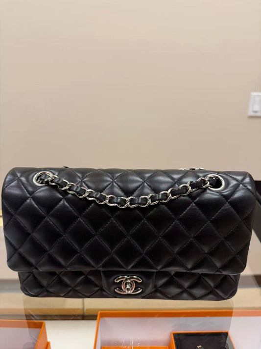 Chanel CF Lambskin Black Silver Medium