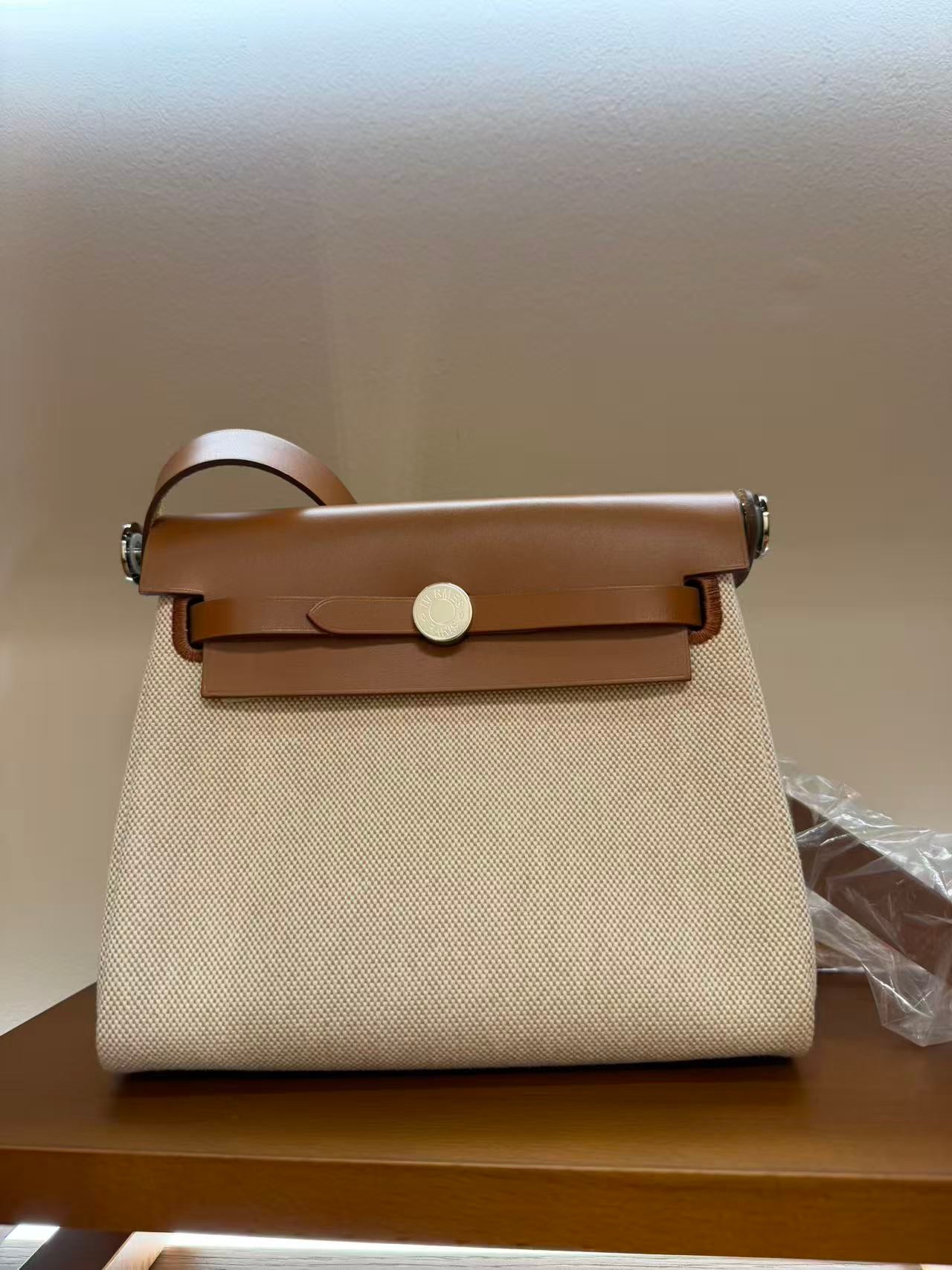 Hermes Mini Herbag Gold Brown Silver Hardware