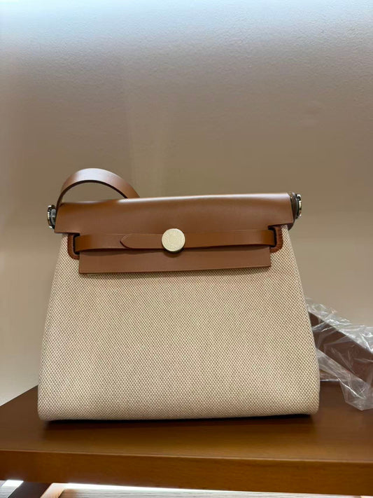 Hermes Mini Herbag Gold Brown Silver Hardware