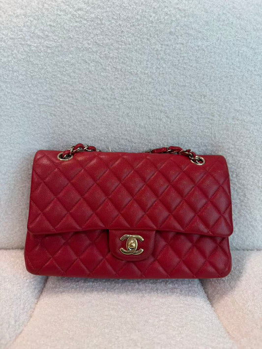 CHANEL CLASSIC DOUBLE FLAP QUILTED MEDIUM RED GOLD