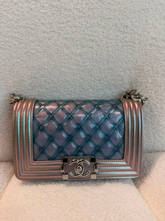 CHANEL BOY FLAP BAG QUILTED HOLOGRAPHIC PVC SMALL