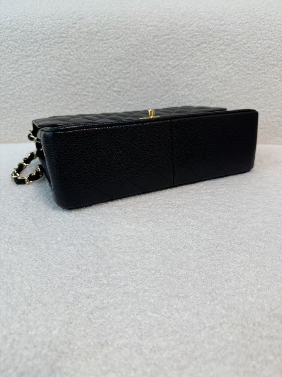 CHANEL JUMBO BLACK CALFSKIN CAVIAR DOUBLE FLAP BAG