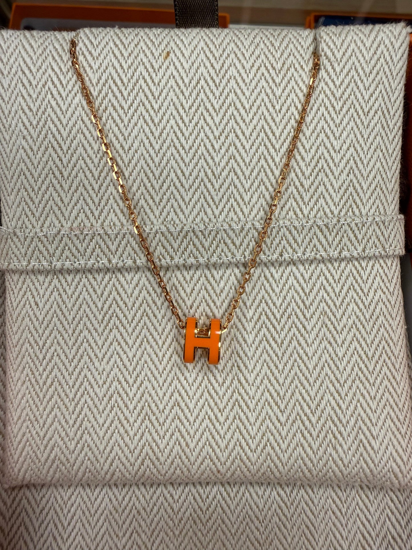 Mini Pop H Hermes Necklace Orange/Gold