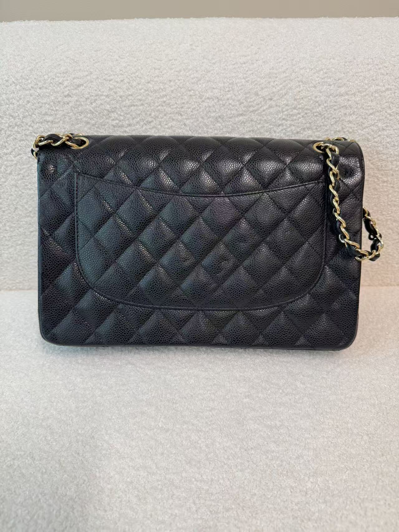 CHANEL JUMBO BLACK CALFSKIN CAVIAR DOUBLE FLAP BAG