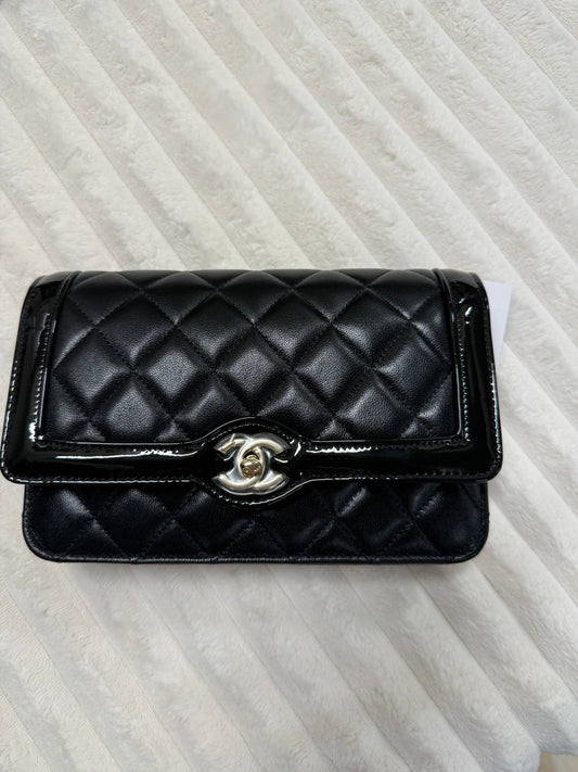 Chanel Black Quilted Lambskin Leather Hold The Line CC WOC Clutch Bag