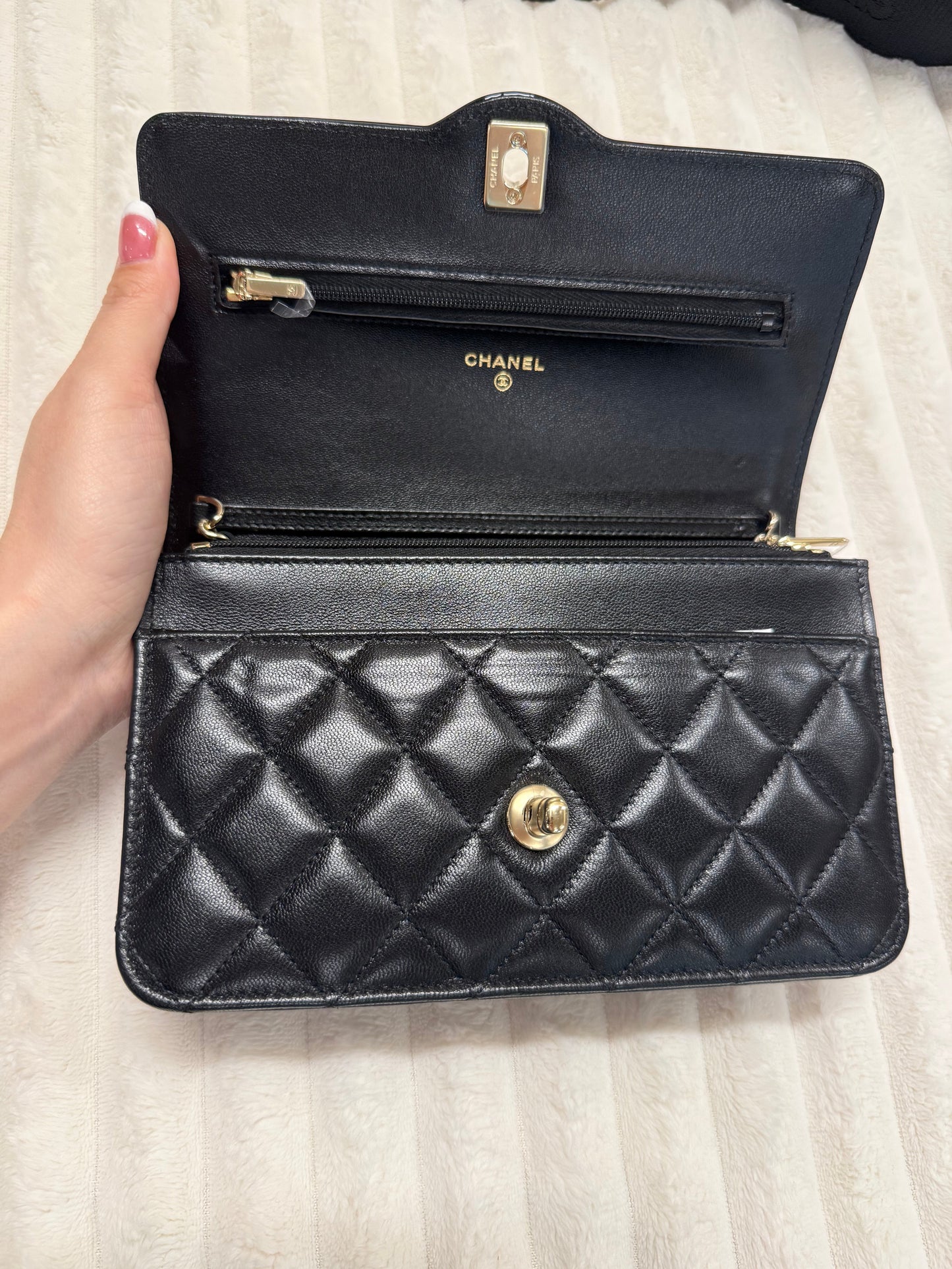 Chanel Black Quilted Lambskin Leather Hold The Line CC WOC Clutch Bag
