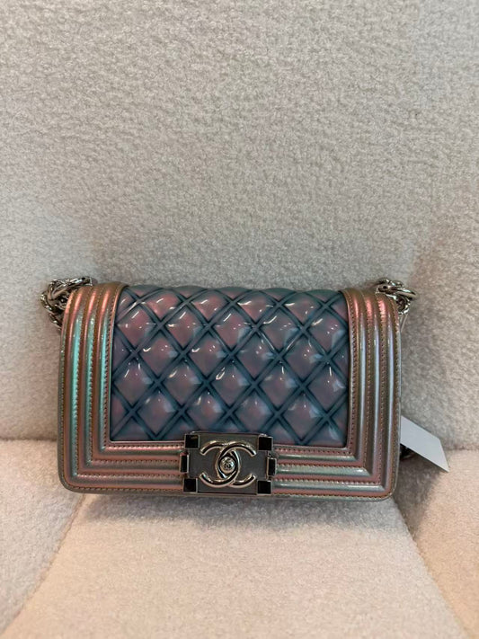 CHANEL BOY FLAP BAG QUILTED HOLOGRAPHIC PVC SMALL