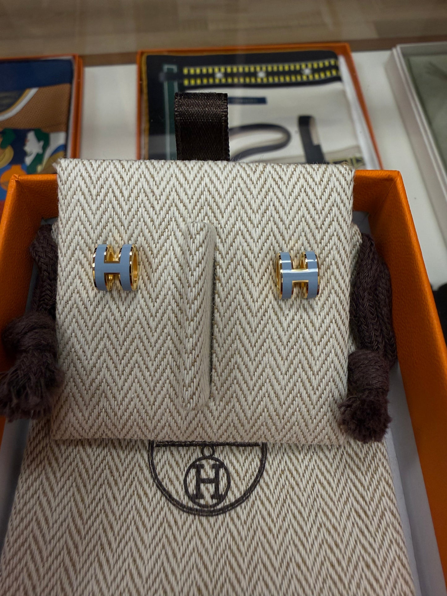 Hermes Mini Pop H earrings Blue /Gold
