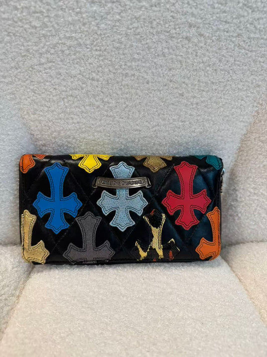 CHROME HEARTS MULTICOLOR CROSS PATCH ZIP WALLET