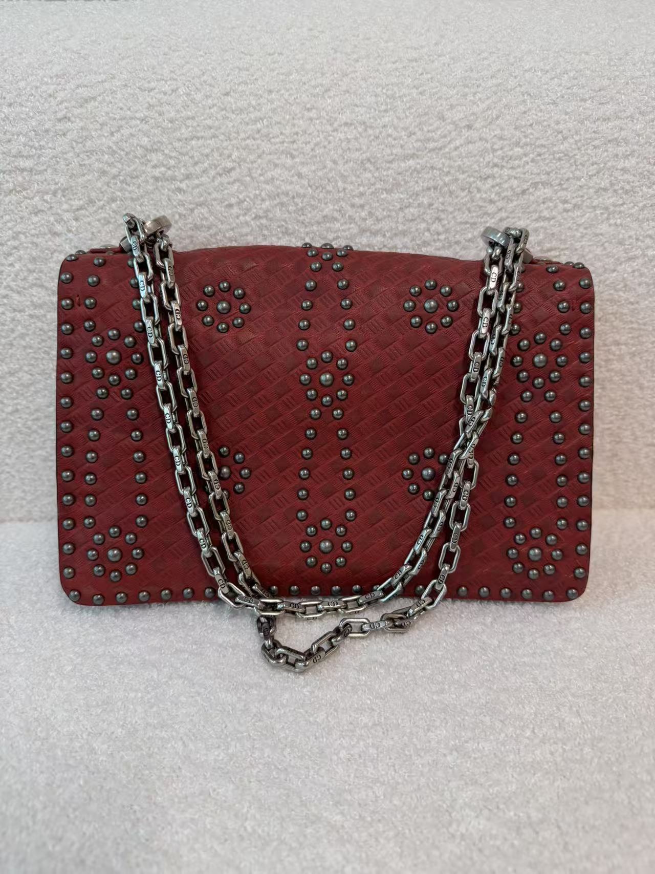 CHRISTIAN DIOR J'ADIOR FLAP BAG STUDDED EMBOSSED LEATHER MEDIUM